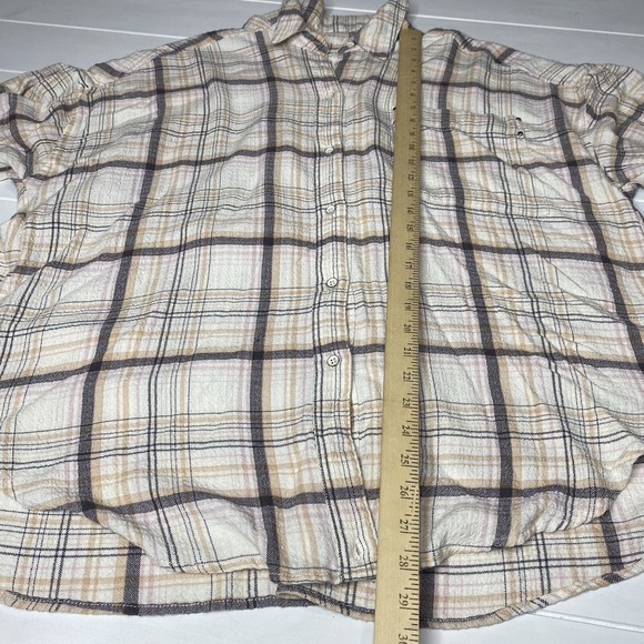 Free People We The Free Hidden Valley Button Up Shirt Beige Plaid Size L Women's - Picture 13 of 15
